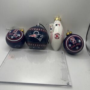 Boston Red‎ Sox  Patriots (4) Lot Of Christmas Ornaments Brady Pedro Ortiz HOF